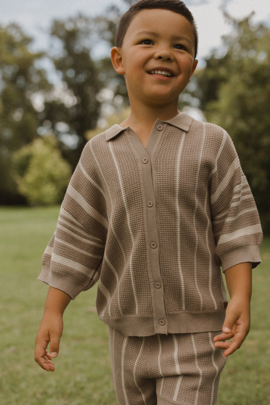 Striped Knitted Shirt & Short Set